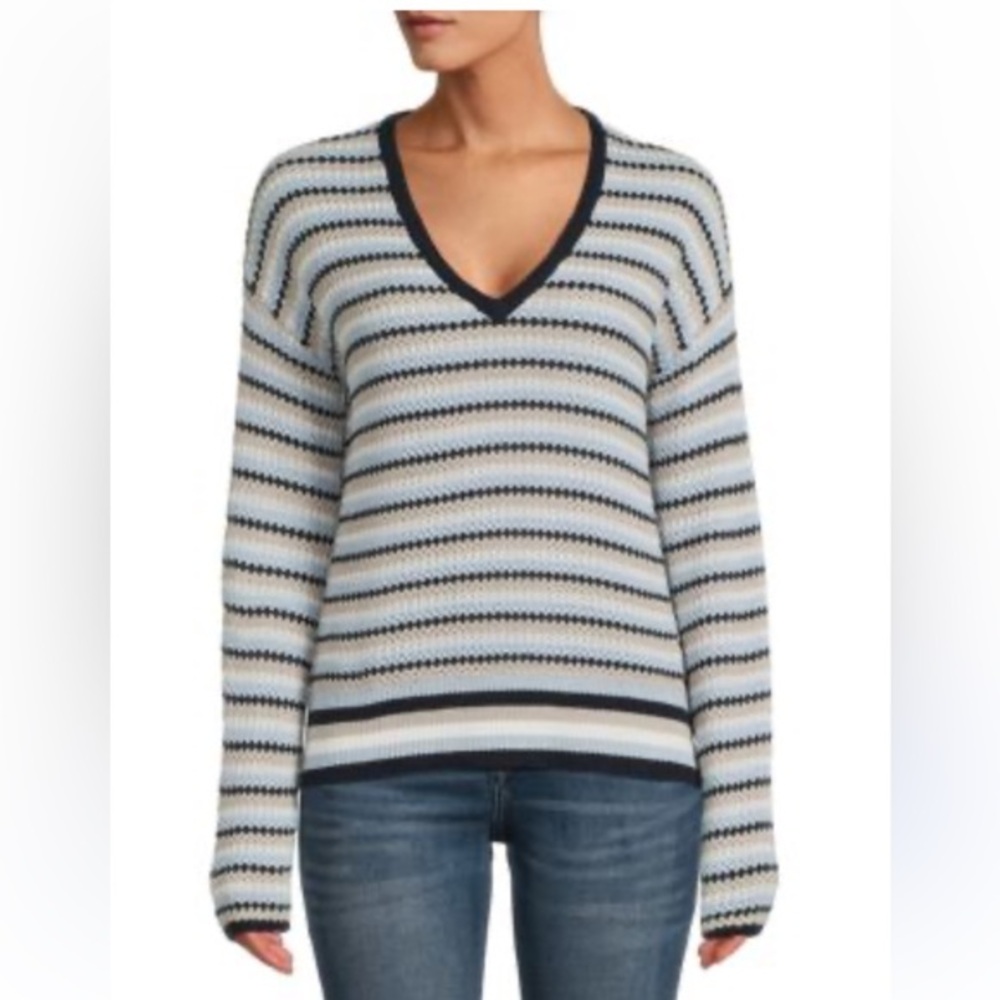 Lisa Todd V Neck Striped Washable Cotton Sweater EUC Sz Small Ret $226